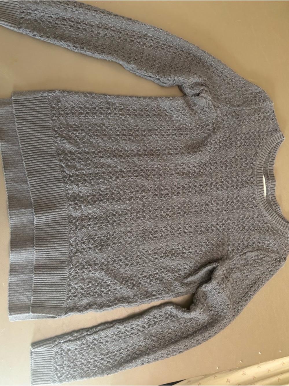 LOFT Light Gray Cable Knit Crewneck Sweater